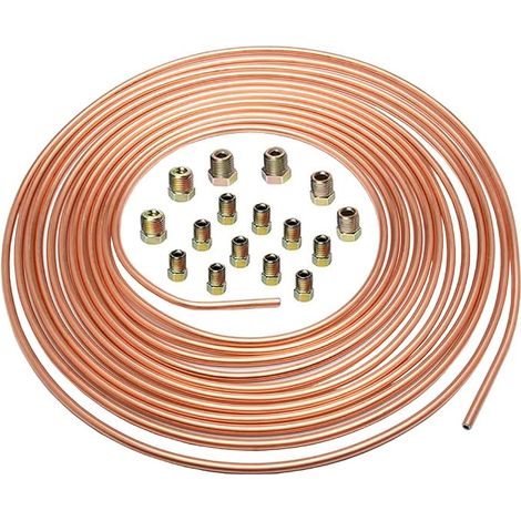 6.35mm 1/4" Copper Brake Hose 25ft Car Coated Brake Pipe Kit Auto Fuel Tube with 16 Nuts (1/5)