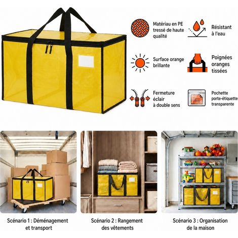 Sac de Déménagement Pliable Imperméable Grande Capacité Jaune PP Tissé 69 x 35 x 38 cm (1/4)