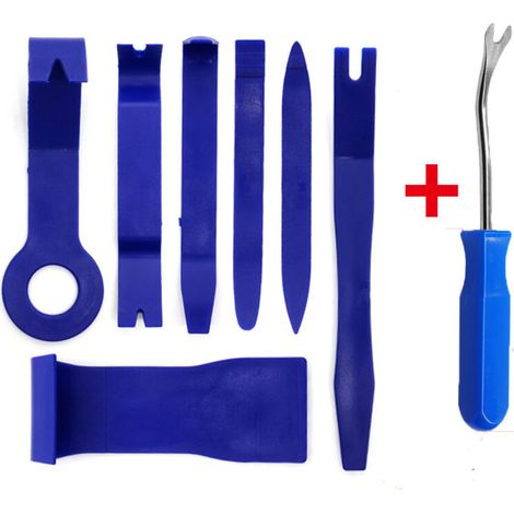 Werkzeugset für Autonavigation und Audioanlage, 8-teiliges Set mit 6-Zoll-Schraubendrehern aus blauem Kunststoff, Werkzeugset zum Entfernen und Reparieren von Türinnenverkleidungen. (1/4)