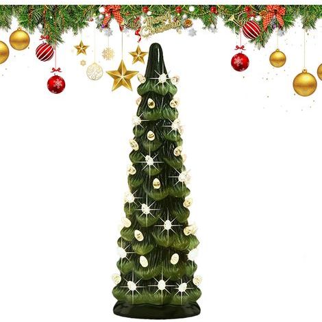Muntra-Sapin de Noël rétro peint à la main avec minuterie, arbres de Noël en céramique qui s'allument, sapin de Noël de table avec lumières LED, pour décoration festive de table (lumières chaudes, 25 (1/5)