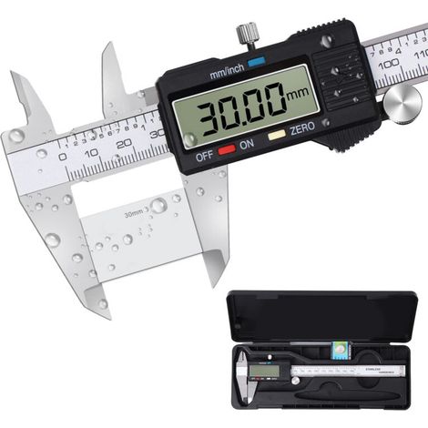 Calibrador digital, calibrador digital de acero inoxidable, micrómetro con pantalla LCD grande, apagado automático, conversión a milímetros. (1/5)