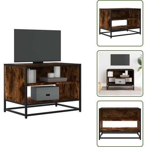 Meuble TV chêne fumé 61x40x46 cm bois d'ingénierie et métal - Meuble TV - Meubles TV - Banc TV - Buffet TV (1/5)