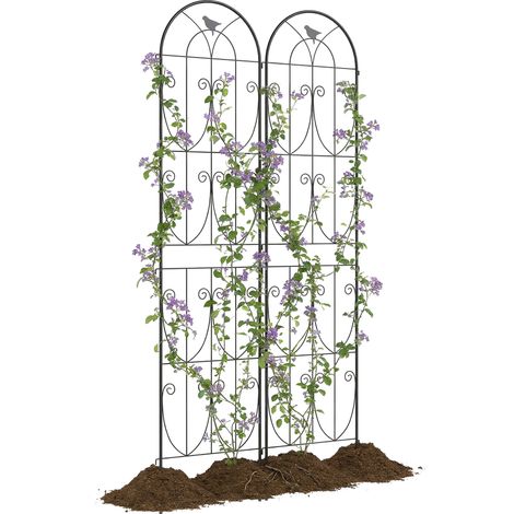 Support pour Plantes Grimpantes avec Oiseaux Lot de 2 Treillis de Jardin pour Légume Vigne Fleur Métal 50 x 220 cm Noir