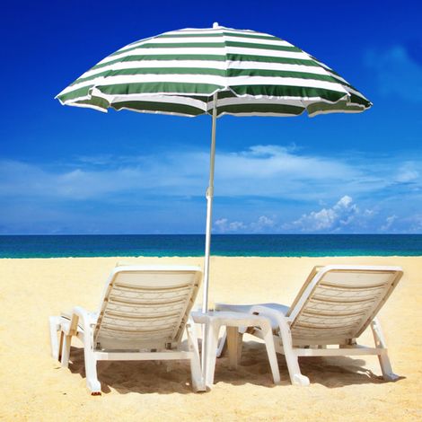 Patio Garden Beach Parasol Sunshade Sun Umbrella Outdoor Tilting Folding Green-White 180cm