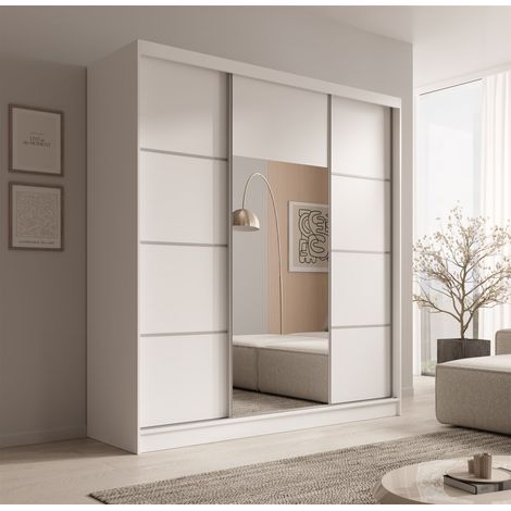Schiebetürenschrank Schrank ALFA in Weiß- Tür Applikation Silber 200x215x61 cm (1/4)