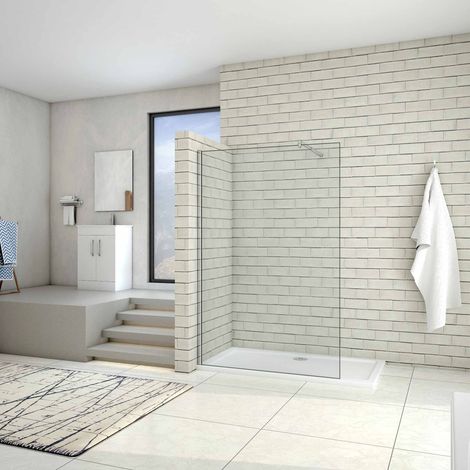 AICA paroi de douche 120x200cm douche à l'italienne en 10mm verre anticalcaire et securit avec une barre de fixation extensible (1/5)
