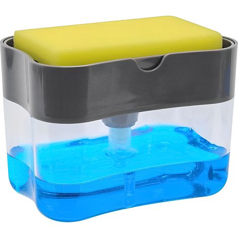 Distributeur de savon 2 en 1, distributeur de liquide vaisselle, distributeur de savon à pompe avec porte-éponge, distributeur de liquide vaisselle, noir rechargeable (1/5)