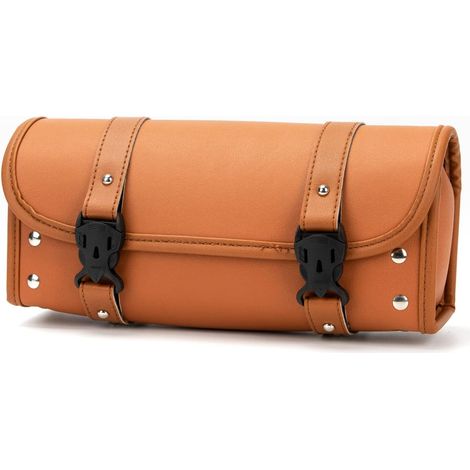 Sac à outils pour moto, sac universel pour fourche et guidon de vélo, selles en cuir PU noir à rouleau, sac de rangement étanche avec 2 sangles
