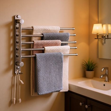 Portasciugamani in acciaio inox 304 con cinque barre regolabili - Finitura lucida - Accessorio da bagno a parete per riporre gli asciugamani (1/2)