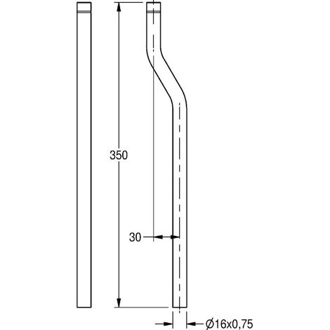 KWC Urinal-spülrohrverlängerung, 350 mm, Kröpfung 30 mm (1/3)