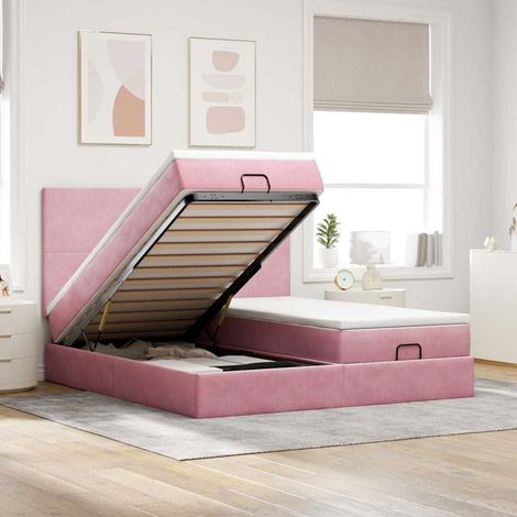 Ottoman-Bett mit Matratzen & LEDs Rosa 180x200 cm Samt