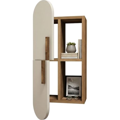 Mensola Nesat, 4 Ripiani, Colore Struttura Bianco, Sfumatura Colore Struttura Noce, 35x22x60h cm Marrone Noce