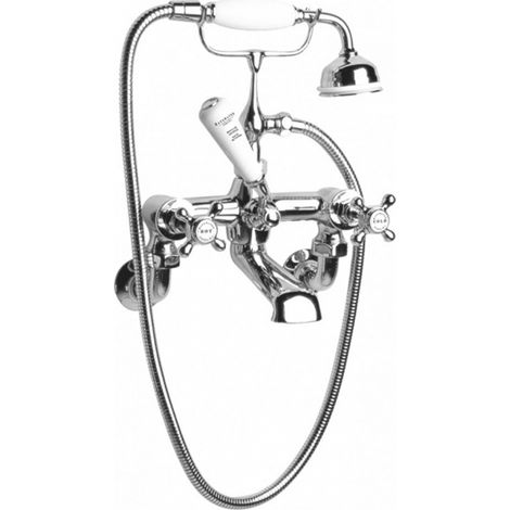 Bayswater Crosshead Hex Wall Mounted Bath Shower Mixer Tap White/Chrome (1/2)