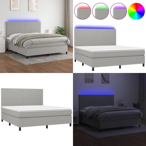 Sommier à lattes de lit et matelas et LED Gris clair 180x200 cm - Lit Plateforme - Lit Design - Lit Moderne - Lit Avec Rangement - Tête De Lit Ajustable - Home & Living (1/5)