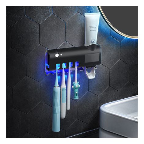 Porte-brosse à dents mural, stérilisateur UV pour brosses à dents avec extinction automatique noir