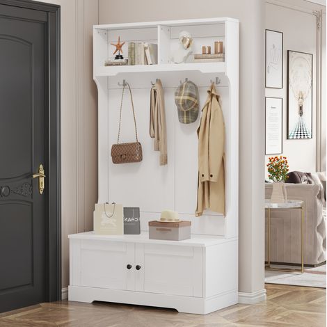 Ingresso 102x47x183 cm, scarpiera e 4 ganci e 2 scomparti, bianco (1/5)