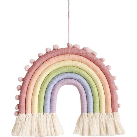 Tapisserie murale arc-en-ciel en macramé, tissée à la main, pour la décoration de chambre de bébé fille-style A