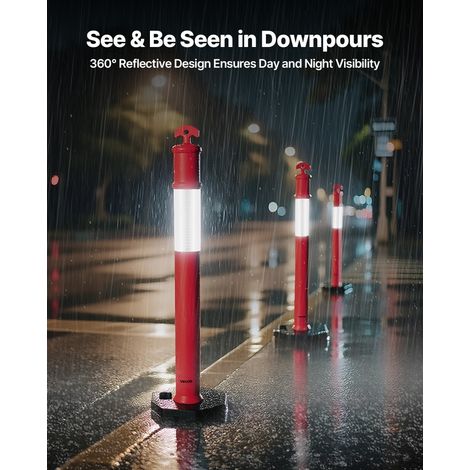 Poteau de Signalisation 2PCs 114 cm, Balise de Délimitation avec Base Lestée et Bandes Réfléchissantes, Délinéateur de Circulation… (1/5)