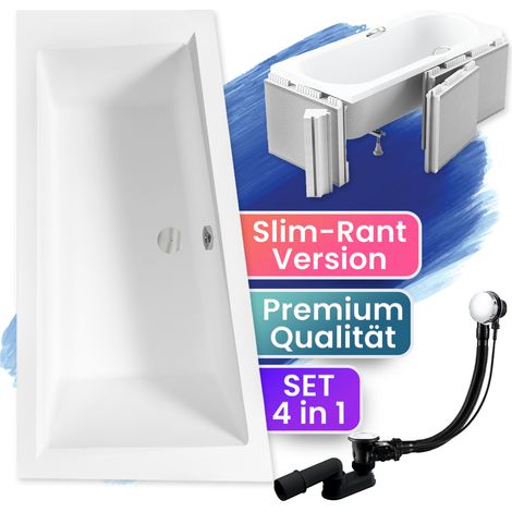 Badewanne Eckbadewanne 160x90 Links mit Styroporverkleidung, Ablauf & Füße GRATIS - Komplettset 4in1 Original Acryl Wanne - BADLAND INTIMA SLIM (1/5)
