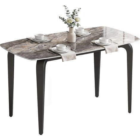 Tavolo da pranzo rettangolare per 4 persone, 130 x 70 x 75 cm, tavolo da cucina con piano in pietra sinterizzata, marrone