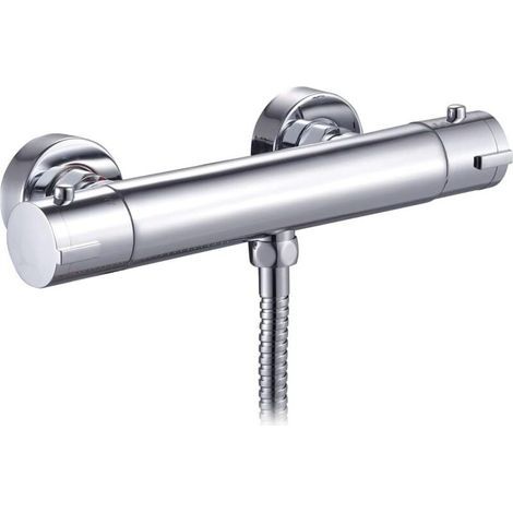 Mitigeur thermostatique mural chromé – Laiton massif avec bouton de sécurité – Sortie G1/2 – Verrouillage de sécurité 38 °C pour éviter les brûlures (1/3)