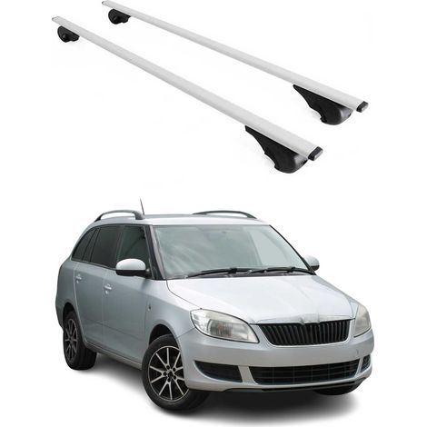 OMAC Dachträger Querträger für Skoda Fabia mk2 Schrägheck 2007-2014 – Abschließbar – Max. 75 kg – 2 Stangen Stahl Silber (1/5)