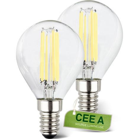 Lot de 2 lampes LED à filament E14, CEE A, 2.5W 525 lm, lumière blanc chaud, ampoule LED éclairage intérieur, ampoules usage domestique (1/5)