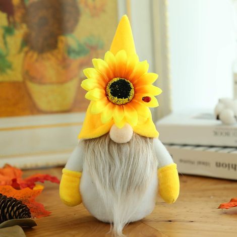 Décorations de Thanksgiving pour la récolte : 2 peluches abeille et lutin avec tournesol - Tomte Elf Decor