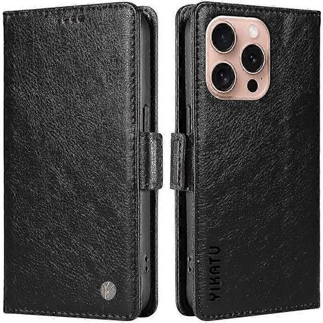 Compatible avec iPhone 16 Pro. Étui portefeuille en cuir texturé litchi. Fermeture magnétique latérale. Idéal comme cadeau. Compatible avec G. (1/5)