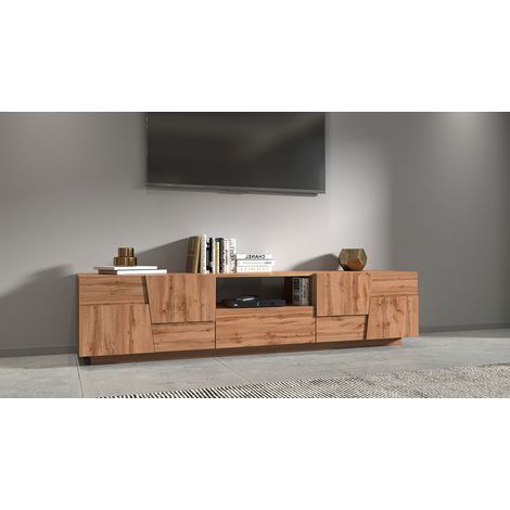 Mobile Tv 4 Anta 1 Cassetto e Ripiano a Giorno 220x44x46 cm Pongo 4A 1C Rovere Wotan (1/5)