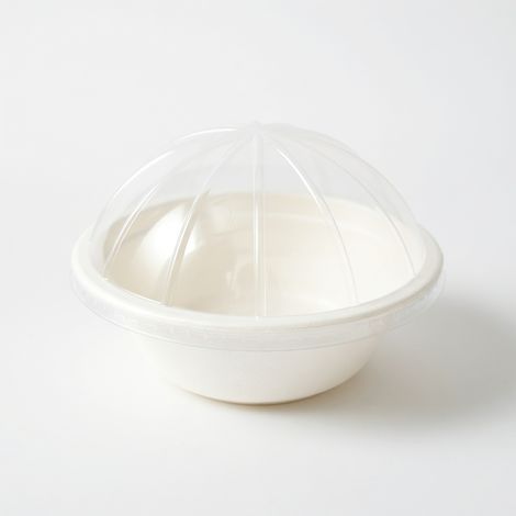 Bol en pulpe de canne à sucre 350 ml, blanc, avec couvercle sphérique