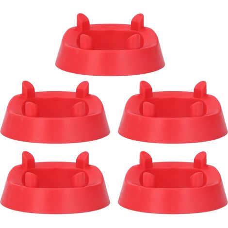 Cinq présentoirs ronds avec supports en plastique pour ballons, adaptés aux ballons de football, de basket-ball, de volley-ball et de rugby. (Rouge) (1/5)