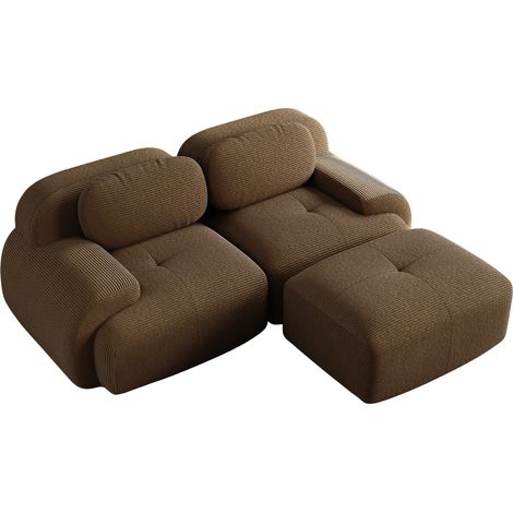 CHICFURN Sofá de esquina modular 208x178x70 cm de tejido de pana marrón, sin montaje (1/5)