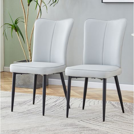 Chaises salle manger lot de 2 PU gris clair métal OKMYHOME (1/5)