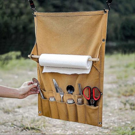 Sac de rangement pour accoudoir de chaise de camping en toile, organisateur de chaise pliante avec poche latérale, idéal pour le camping et les pique-niques en plein air. (1/5)