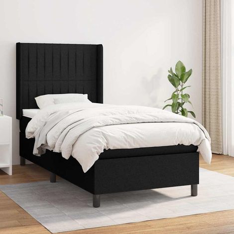 Cama box spring con colchón tela negro 80x200 cm (1/5)