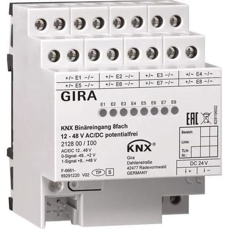 Gira 212800 entrée binaire gris domotique KNX 12-48V (1/2)