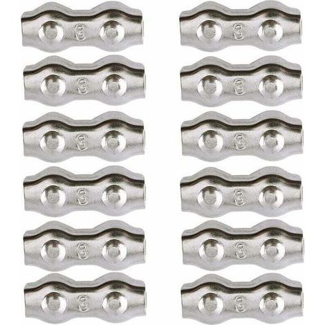 Serre-câble , Serre Cable Acier 3mm 12 Pièces Serre Câbles Duplex Pince de Câble Acier inoxydable 304 D'agrafe de Câble,Câble Poignées pour 2mm Câble Métalliques Pince À Câble Corde à Linge