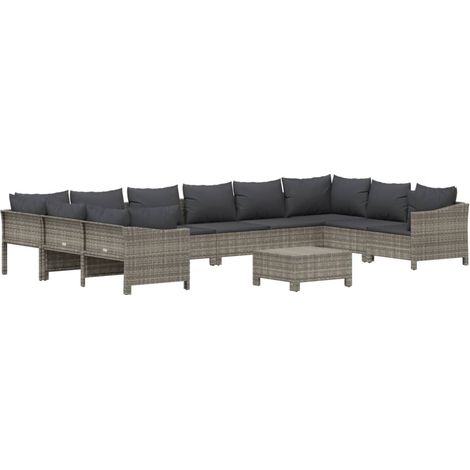 Mobili da giardino mobili da esterno Set di mobili da 11 pezzi con cuscini grigi in resina intrecciata 020015363