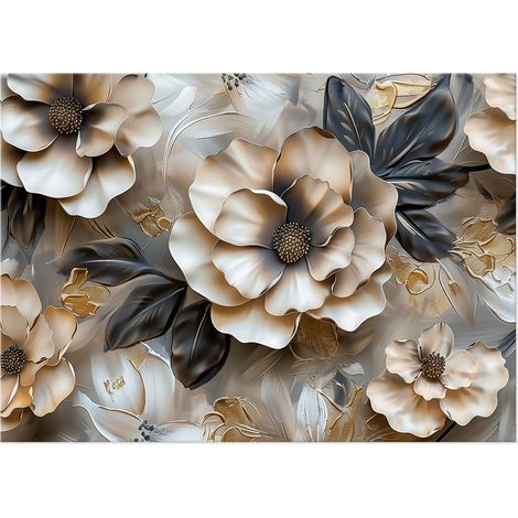 Lupia - Quadro moderno Canvas Prime FLOREALE NERO & ORO 50x70 cm, Stampa su Tela effetto dipinto con fiori, Pennellate tridimensionale, Telaio in Legno, per soggiorno camera da letto ufficio