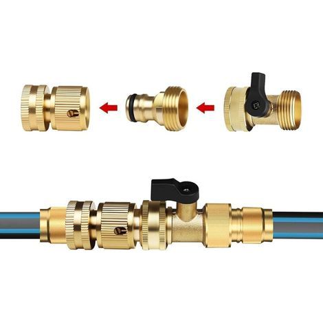 Connecteur Rapide pour Tuyau d'arrosage avec vanne d'arrêt, raccords à Connexion Rapide 3/4" avec vanne à Bille, adaptateurs à Connexion Facile et à dégagement Rapide (1/3)