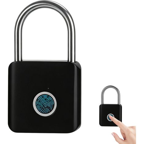 Cadenas à empreintes digitales, mini cadenas intelligent, cadenas biométrique pour casier de gymnase, abri de jardin, unités de stockage (noir) (1/5)