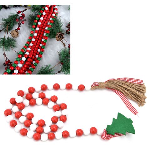 Guirlande de Perles en Bois Rouge et Blanche - Décoration de Noël pour Sapin et Maison