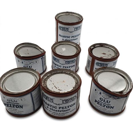 Lot de 7 - PELTON - Mastic à cicatriser - Plaies arbres et arbustes - Glu arboricole contre pucerons et fourmis - Boîtes anciennes avec rouille - Voir photos pour détails (1/4)