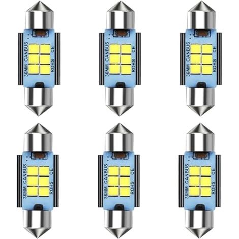 6 ampoules LED feston 36 mm pour voiture, DC12-24V, 6 SMD 2835, 500LM, 6500K (blanc xénon), plafonnier/lecture, remplacement intérieur, plaque d’immatriculation, lumières de carte, sans polarité – Gar