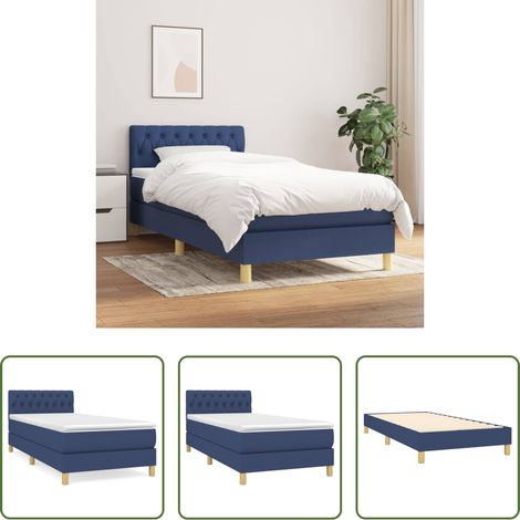 vidaXL Tête de lit réglable - Sommier à lattes de lit avec matelas Bleu 80x200 cm Tissu (1/5)