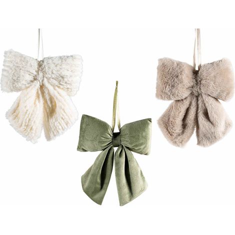 Fiocchi decorativi in morbido tessuto colorato, effetto velluto ed eco-fur, set da 9 pezzi, cm 16 x 18 H