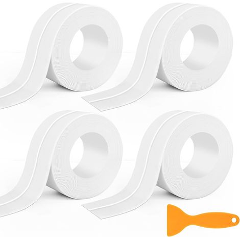 4 Rolls of Bathroom Seals, Soft Self-Adhesive Skirting Board, Waterproof Tape, Anti-Mould and Anti-Leak Tape for Bath, Wall, Toilet, Bathtub (22 mm x 3.2 m) (1/5)
