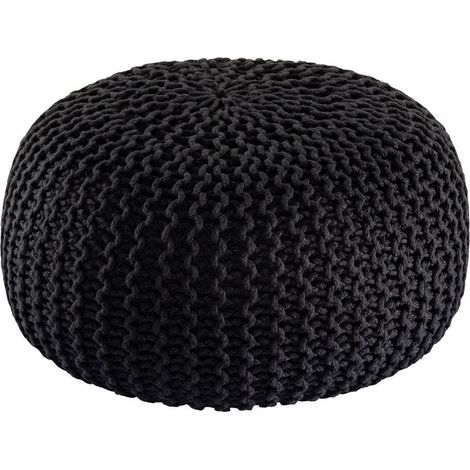Pouf Tricoté de Jardin Imperméable en Plastique Recyclé Table d'Appoint Extérieur Ø 45 x H 30 cm - PANGIVO