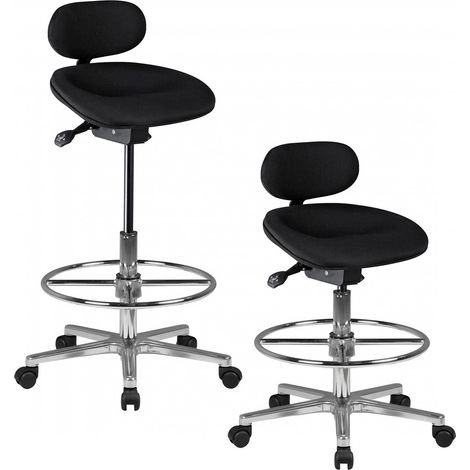Arbeitshocker Stoffbezug schwarz Drehhocker höhenverstellbare Rückenlehne B/H/T ca. 48/114/39cm (1/5)